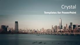  Presentation with new york city - Cool new PPT theme with manhattan-downtown-skyline-with-skyscrapers backdrop and a gray colored foreground