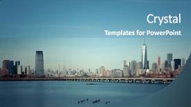  Presentation with new york city - Beautiful presentation featuring goldman sachs - manhattan downtown skyline with skyscrapers backdrop and a teal colored foreground