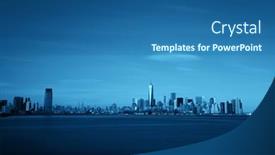  Presentation with manhattan - PPT theme having manhattan-downtown-skyline-with-skyscrapers background and a ocean colored foreground