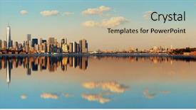  Presentation with manhattan - Presentation design having manhattan downtown skyline with urban background and a soft green colored foreground