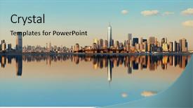  Presentation with manhattan - Cool new slides with manhattan downtown skyline with urban backdrop and a light blue colored foreground