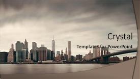  Presentation with brooklyn bridge - PPT theme with manhattan financial district with skyscrapers background and a  colored foreground