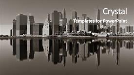  Presentation with river in the middle east - Slides featuring manhattan financial district with skyscrapers background and a gray colored foreground