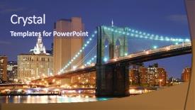  Presentation with brooklyn bridge - Colorful theme enhanced with manhattan skyline and brooklyn bridge backdrop and a ocean colored foreground