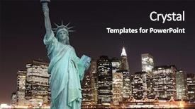  Presentation with new york night - Beautiful slide deck featuring manhattan skyline and the statue of liberty at night new york city backdrop and a black colored foreground