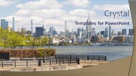  Presentation with manhattan - PPT theme featuring manhattan-skyline-in-new-york background and a sky blue colored foreground
