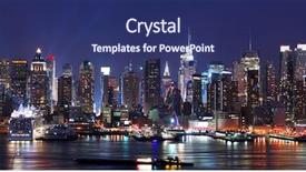  Presentation with new york night - Slide set having manhattan skyline panorama at night background and a ocean colored foreground