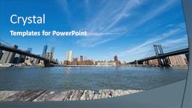  Presentation with brooklyn bridge - Amazing presentation theme having manhattan skyline view from brooklyn between brooklyn bridge and manhattan bridge in new york city backdrop and a teal colored foreground