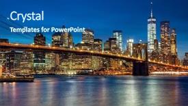  Presentation with brooklyn bridge - Cool new PPT theme with manhattan with skyscrapers and brooklyn bridge by evening new york city illumination backdrop and a ocean colored foreground