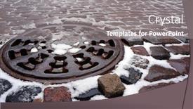  Presentation with pavement - PPT theme enhanced with manhole-cover-and-old-traditional background and a gray colored foreground