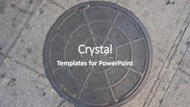  Presentation with waste - PPT layouts having iron waste - manhole cover in the city background and a gray colored foreground