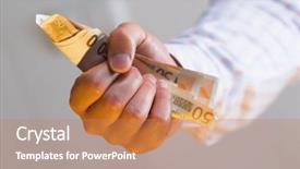  Presentation with bank - Colorful presentation design enhanced with manhood - businessman holds euro bank notes backdrop and a  colored foreground