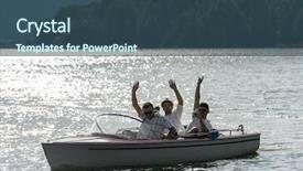  Presentation with virile young men - Colorful presentation design enhanced with manhood - silhouette of waving young men backdrop and a ocean colored foreground