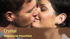  Presentation with young happy couple - Colorful presentation enhanced with manhood - young couple kiss each other backdrop and a  colored foreground