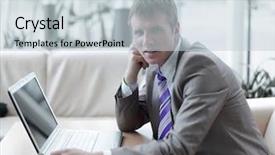  Presentation with monitor computer - Cool new slide deck with manhood - young employee looking at computer backdrop and a lemonade colored foreground