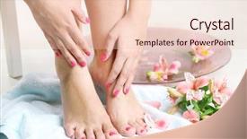  Presentation with floor - Presentation featuring manicure - beautiful female legs on towel background and a lemonade colored foreground