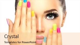  Presentation with beauty makeup - Audience pleasing slides consisting of manicure and fashion makeup rainbow backdrop and a lemonade colored foreground