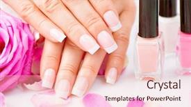  Presentation with nails manicure - Slide deck having manicure and hands spa beautiful woman hands closeup manicured nails and soft skin beauty hands with rose flower petals beauty treatment beautiful woman's nails with beautiful french manicure background and a lemonade colored foreground