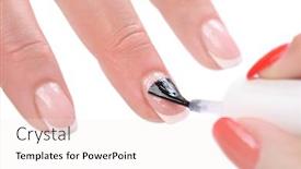  Presentation with enamel - Slide set having fingertip - manicure applying brushing fingernails background and a sky blue colored foreground