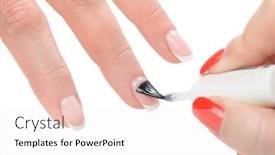  Presentation with enamel - Slides consisting of manicure-applying-brushing-fingernails background and a sky blue colored foreground