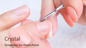  Presentation with instrument - PPT theme consisting of manicure applying - cleaning the cuticles with special instrument background and a lemonade colored foreground