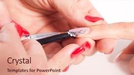  Presentation with manicure - Beautiful presentation theme featuring manicure decoration nail with zircon backdrop and a lemonade colored foreground