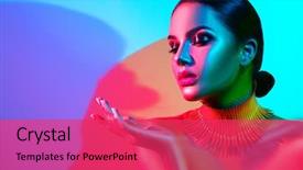  Presentation with party lights - Colorful slide deck enhanced with manicure haircut pointing hand advertising backdrop and a red colored foreground