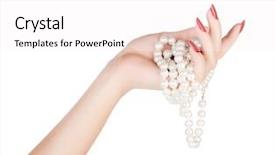  Presentation with beautiful young woman getting face - Slide set with manicure holding white pearl necklace background and a white colored foreground
