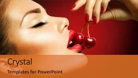  Presentation with cherry - Beautiful presentation featuring manicure lipstick and ring desire backdrop and a gold colored foreground