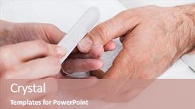  Presentation with beauty salon pedicured feet - Slide set having manicure man close-up to the beauty salon background and a coral colored foreground