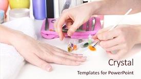  Presentation with salon - Audience pleasing presentation theme consisting of manicure process in beautiful salon backdrop and a sky blue colored foreground