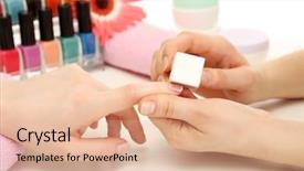  Presentation with beauty salon pedicured feet - PPT theme featuring manicure process in beauty salon background and a lemonade colored foreground