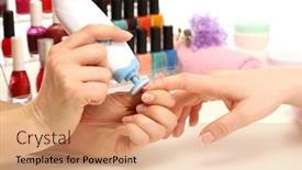  Presentation with manicure - Beautiful theme featuring abstract blurry image of a field with spring flowers backdrop and a tawny brown colored foreground