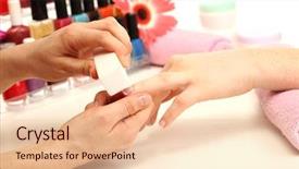  Presentation with beauty salon - Colorful slide set enhanced with manicure process in beauty salon backdrop and a lemonade colored foreground