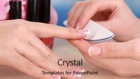  Presentation with manicure - Presentation design consisting of manicure process in beauty salon close up background and a coral colored foreground