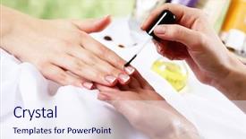  Presentation with spa salon - Cool new slide deck with manicure related objects in spa backdrop and a sky blue colored foreground