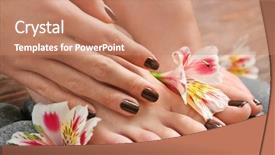  Presentation with hand holding flowers - Colorful slide deck enhanced with manicured female feet and hand backdrop and a  colored foreground