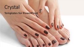  Presentation with manicure - Amazing slides having manicured female feet and hands backdrop and a coral colored foreground