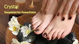 Presentation with manicure - Theme having manicured female feet and hands background and a tawny brown colored foreground