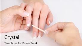  Presentation with cosmetic - Amazing slides having manicurist doing cleaning cuticle on the female fingers with cosmetic stick backdrop and a lemonade colored foreground