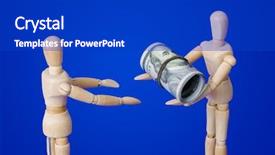  Presentation with wooden toy - Presentation design featuring manikin - wooden toy figures with money background and a royal blue colored foreground