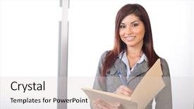  Presentation with legal - Colorful presentation theme enhanced with manila folder - business woman holding legal documents backdrop and a light gray colored foreground