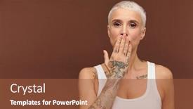  Presentation with kiss - Cool new slides with manlike-woman-in-white-vest backdrop and a tawny brown colored foreground