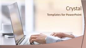  Presentation with career milestone close up - Slide set consisting of manly backgrounds - businessman using laptop close up background and a cream colored foreground