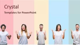  Presentation with people collage - Presentation theme having manly backgrounds - collage of different ethnics young background and a lemonade colored foreground