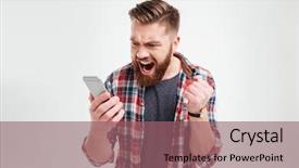  Presentation with young man on the phone - Slide set consisting of manly backgrounds - portrait of angry young man background and a violet colored foreground