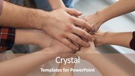  Presentation with people unity - Presentation having manly backgrounds - young people putting hands together background and a coral colored foreground