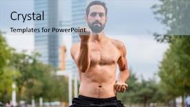  Presentation with qigong - Colorful PPT layouts enhanced with mann practicing qigong outdoors office backdrop and a light blue colored foreground