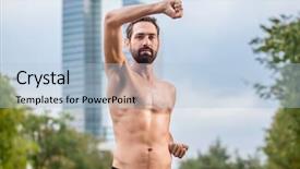  Presentation with qigong - PPT theme having mann practicing qigong outdoors office background and a light blue colored foreground