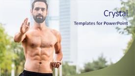  Presentation with qigong - Theme consisting of mann practicing qigong outdoors office background and a sky blue colored foreground